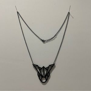 Black Art Deco Geometric Pendant Necklace